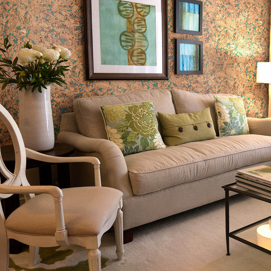 Пробковая стеновая панель Corkstyle Wall Design Monte Green 600×300×3 фото в интерьере